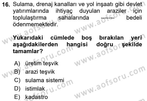 Bitki Su İlişkileri Dersi 2020 - 2021 Yılı Yaz Okulu Sınav Soruları 16. Soru