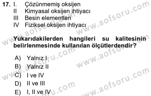 Bitki Su İlişkileri Dersi 2020 - 2021 Yılı Yaz Okulu Sınav Soruları 17. Soru
