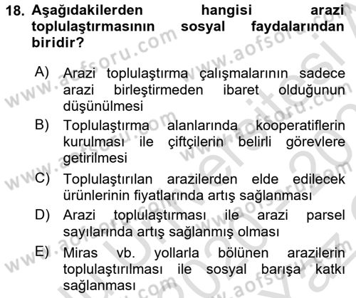 Bitki Su İlişkileri Dersi 2020 - 2021 Yılı Yaz Okulu Sınav Soruları 18. Soru