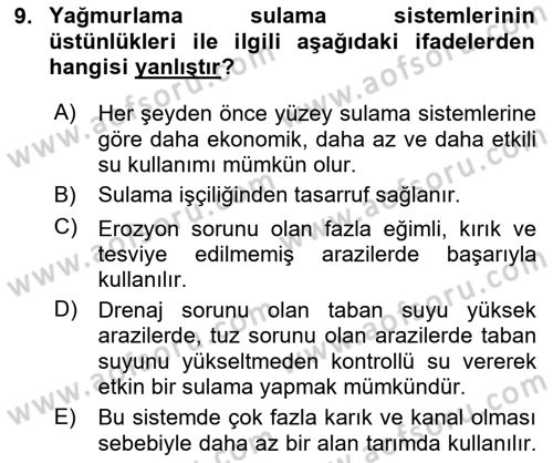 Bitki Su İlişkileri Dersi 2020 - 2021 Yılı Yaz Okulu Sınav Soruları 9. Soru