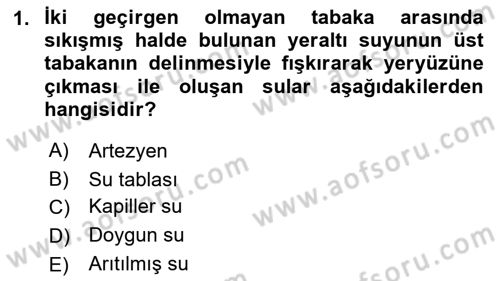 Bitki Su İlişkileri Dersi Ara Sınavı Deneme Sınav Soruları 1. Soru