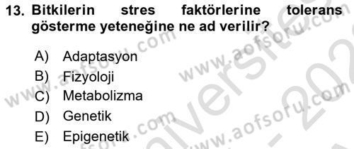Bitki Su İlişkileri Dersi 2021 - 2022 Yılı (Vize) Ara Sınav Soruları 13. Soru