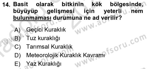Bitki Su İlişkileri Dersi Ara Sınavı Deneme Sınav Soruları 14. Soru