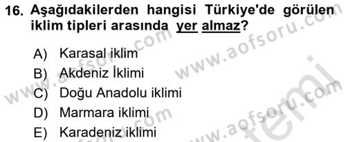 Bitki Su İlişkileri Dersi Ara Sınavı Deneme Sınav Soruları 16. Soru