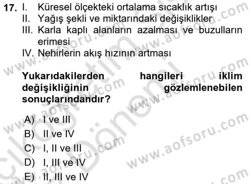 Bitki Su İlişkileri Dersi Ara Sınavı Deneme Sınav Soruları 17. Soru
