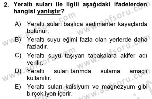 Bitki Su İlişkileri Dersi 2021 - 2022 Yılı (Vize) Ara Sınav Soruları 2. Soru