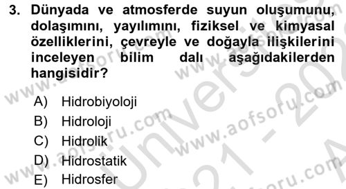 Bitki Su İlişkileri Dersi Ara Sınavı Deneme Sınav Soruları 3. Soru