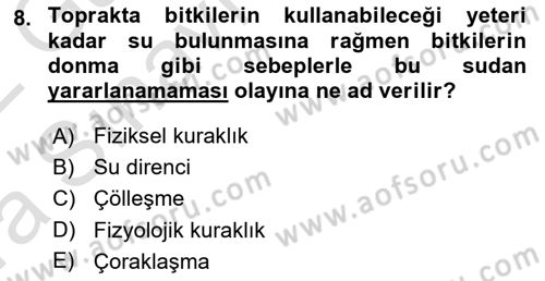 Bitki Su İlişkileri Dersi 2021 - 2022 Yılı (Vize) Ara Sınav Soruları 8. Soru