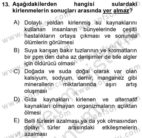 Bitki Su İlişkileri Dersi 2021 - 2022 Yılı (Final) Dönem Sonu Sınav Soruları 13. Soru