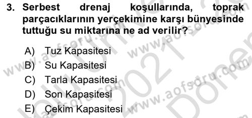 Bitki Su İlişkileri Dersi 2021 - 2022 Yılı (Final) Dönem Sonu Sınav Soruları 3. Soru