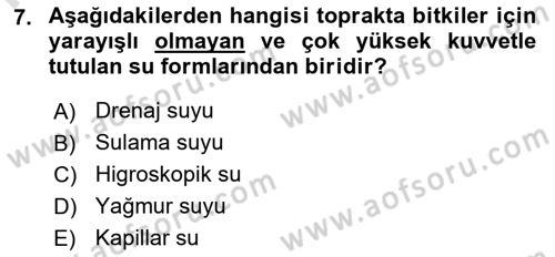 Bitki Su İlişkileri Dersi 2021 - 2022 Yılı (Final) Dönem Sonu Sınav Soruları 7. Soru