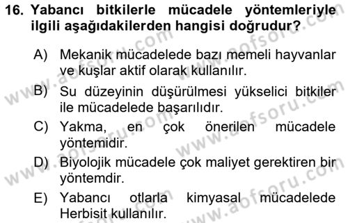 Bitki Su İlişkileri Dersi 2021 - 2022 Yılı Yaz Okulu Sınav Soruları 16. Soru