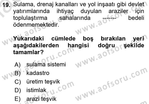 Bitki Su İlişkileri Dersi 2021 - 2022 Yılı Yaz Okulu Sınav Soruları 19. Soru