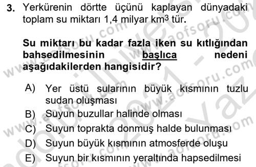 Bitki Su İlişkileri Dersi 2021 - 2022 Yılı Yaz Okulu Sınav Soruları 3. Soru