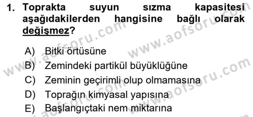 Bitki Su İlişkileri Dersi Ara Sınavı Deneme Sınav Soruları 1. Soru