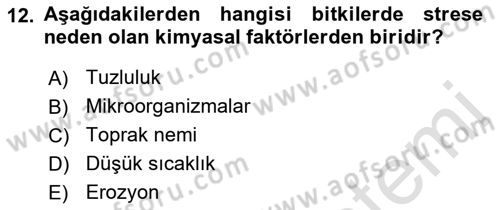 Bitki Su İlişkileri Dersi 2022 - 2023 Yılı (Vize) Ara Sınav Soruları 12. Soru