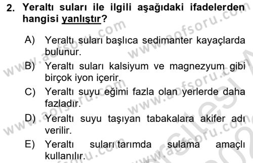 Bitki Su İlişkileri Dersi Ara Sınavı Deneme Sınav Soruları 2. Soru