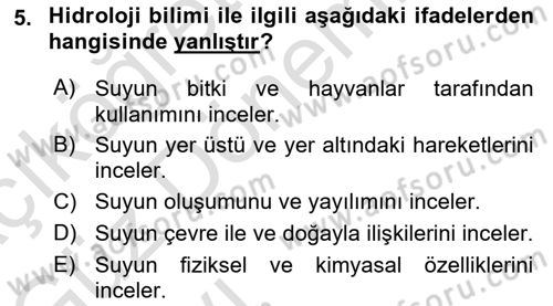 Bitki Su İlişkileri Dersi 2022 - 2023 Yılı (Vize) Ara Sınav Soruları 5. Soru