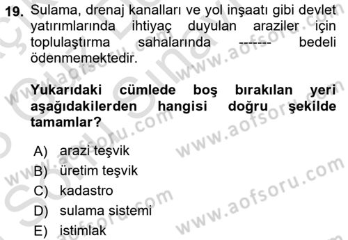 Bitki Su İlişkileri Dersi 2022 - 2023 Yılı (Final) Dönem Sonu Sınav Soruları 19. Soru