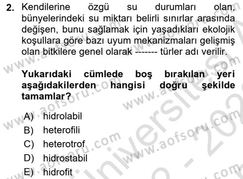 Bitki Su İlişkileri Dersi 2022 - 2023 Yılı (Final) Dönem Sonu Sınav Soruları 2. Soru