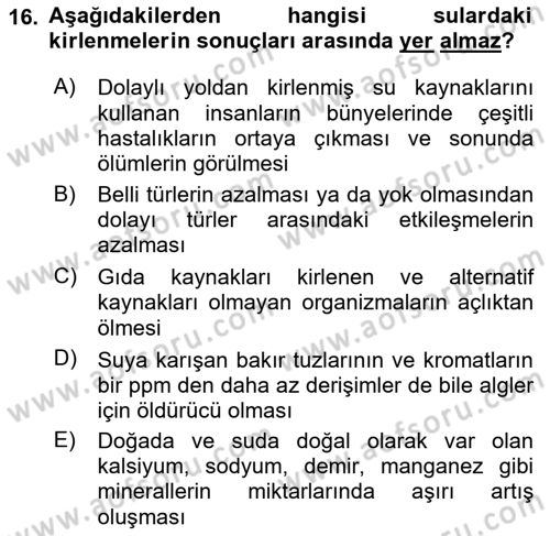 Bitki Su İlişkileri Dersi 2022 - 2023 Yılı Yaz Okulu Sınav Soruları 16. Soru