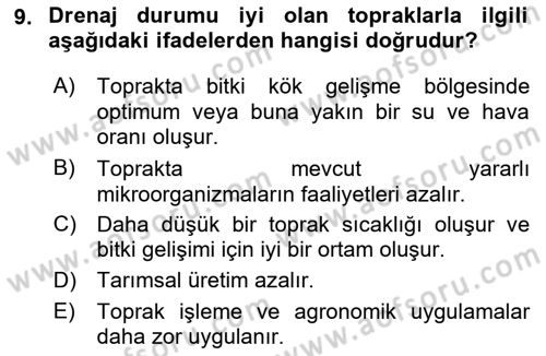 Bitki Su İlişkileri Dersi 2022 - 2023 Yılı Yaz Okulu Sınav Soruları 9. Soru