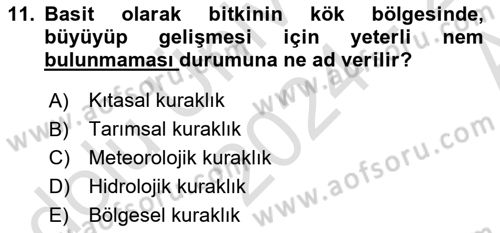 Bitki Su İlişkileri Dersi Ara Sınavı Deneme Sınav Soruları 11. Soru