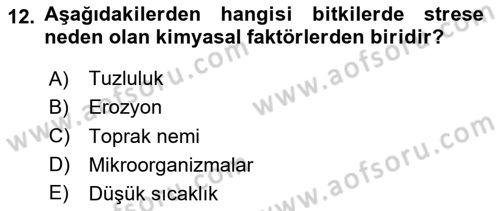 Bitki Su İlişkileri Dersi Ara Sınavı Deneme Sınav Soruları 12. Soru