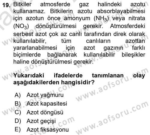 Bitki Su İlişkileri Dersi Ara Sınavı Deneme Sınav Soruları 19. Soru