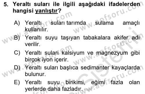 Bitki Su İlişkileri Dersi Ara Sınavı Deneme Sınav Soruları 5. Soru
