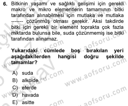 Bitki Su İlişkileri Dersi 2024 - 2025 Yılı (Vize) Ara Sınav Soruları 6. Soru