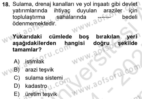 Bitki Su İlişkileri Dersi 2024 - 2025 Yılı (Final) Dönem Sonu Sınav Soruları 18. Soru