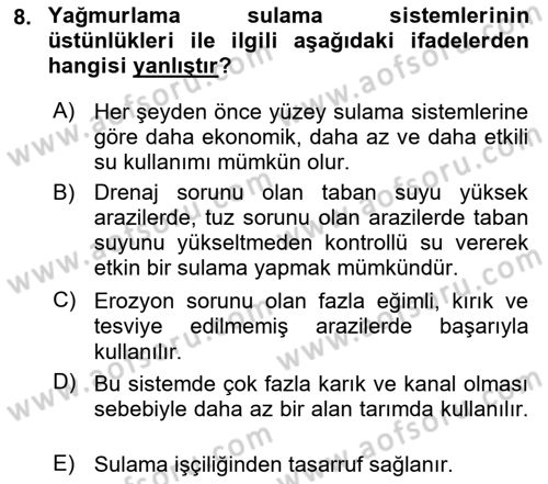 Bitki Su İlişkileri Dersi 2024 - 2025 Yılı (Final) Dönem Sonu Sınav Soruları 8. Soru