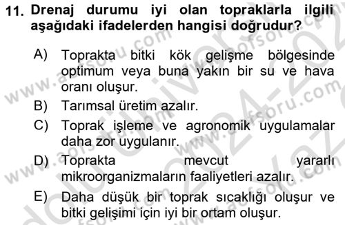 Bitki Su İlişkileri Dersi 2024 - 2025 Yılı Yaz Okulu Sınav Soruları 11. Soru