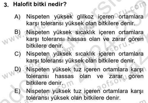 Bitki Su İlişkileri Dersi 2024 - 2025 Yılı Yaz Okulu Sınav Soruları 3. Soru
