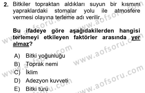 Bitki Su İlişkileri Dersi 2025 - 2026 Yılı (Vize) Ara Sınav Soruları 2. Soru