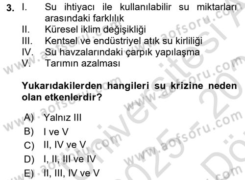 Bitki Su İlişkileri Dersi 2025 - 2026 Yılı (Vize) Ara Sınav Soruları 3. Soru