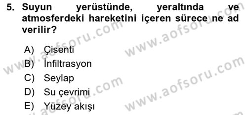 Bitki Su İlişkileri Dersi 2025 - 2026 Yılı (Vize) Ara Sınav Soruları 5. Soru