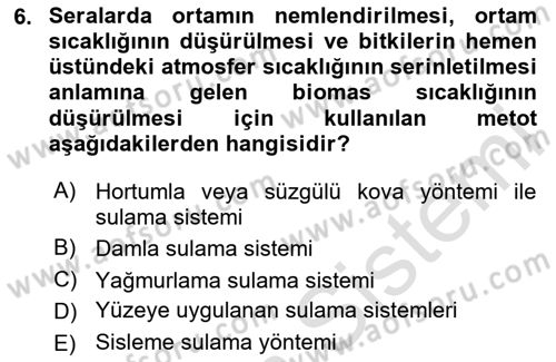 Bitki Su İlişkileri Dersi 2025 - 2026 Yılı (Final) Dönem Sonu Sınav Soruları 6. Soru