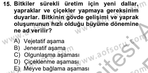 Örtü Altı Üretim Sistemleri Dersi 2012 - 2013 Yılı (Vize) Ara Sınav Soruları 15. Soru