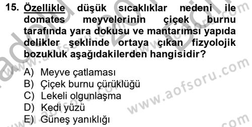 Örtü Altı Üretim Sistemleri Dersi 2012 - 2013 Yılı (Final) Dönem Sonu Sınav Soruları 15. Soru