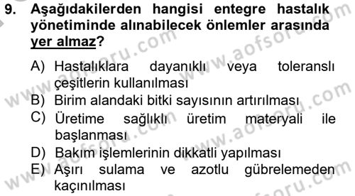 Örtü Altı Üretim Sistemleri Dersi 2012 - 2013 Yılı (Final) Dönem Sonu Sınav Soruları 9. Soru