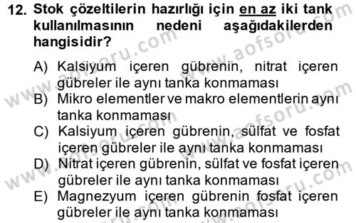 Örtü Altı Üretim Sistemleri Dersi 2013 - 2014 Yılı (Final) Dönem Sonu Sınav Soruları 12. Soru