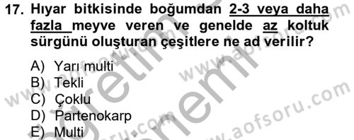 Örtü Altı Üretim Sistemleri Dersi 2013 - 2014 Yılı (Final) Dönem Sonu Sınav Soruları 17. Soru