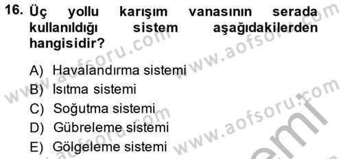 Örtü Altı Üretim Sistemleri Dersi 2014 - 2015 Yılı (Vize) Ara Sınav Soruları 16. Soru