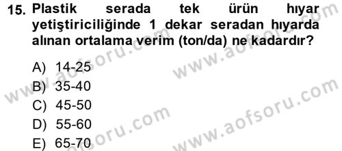 Örtü Altı Üretim Sistemleri Dersi 2014 - 2015 Yılı (Final) Dönem Sonu Sınav Soruları 15. Soru
