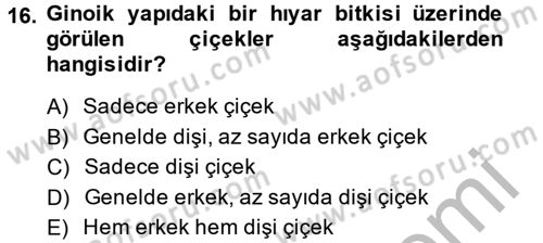 Örtü Altı Üretim Sistemleri Dersi 2014 - 2015 Yılı (Final) Dönem Sonu Sınav Soruları 16. Soru