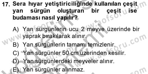 Örtü Altı Üretim Sistemleri Dersi 2014 - 2015 Yılı (Final) Dönem Sonu Sınav Soruları 17. Soru