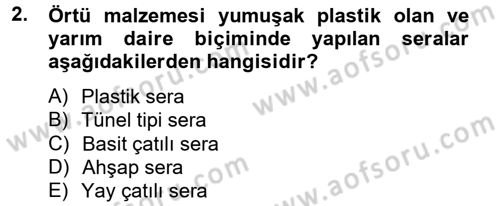 Örtü Altı Üretim Sistemleri Dersi 2014 - 2015 Yılı (Final) Dönem Sonu Sınav Soruları 2. Soru