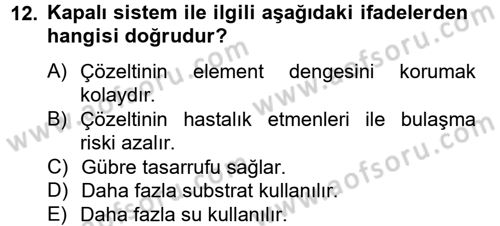 Örtü Altı Üretim Sistemleri Dersi 2014 - 2015 Yılı Tek Ders Sınav Soruları 12. Soru